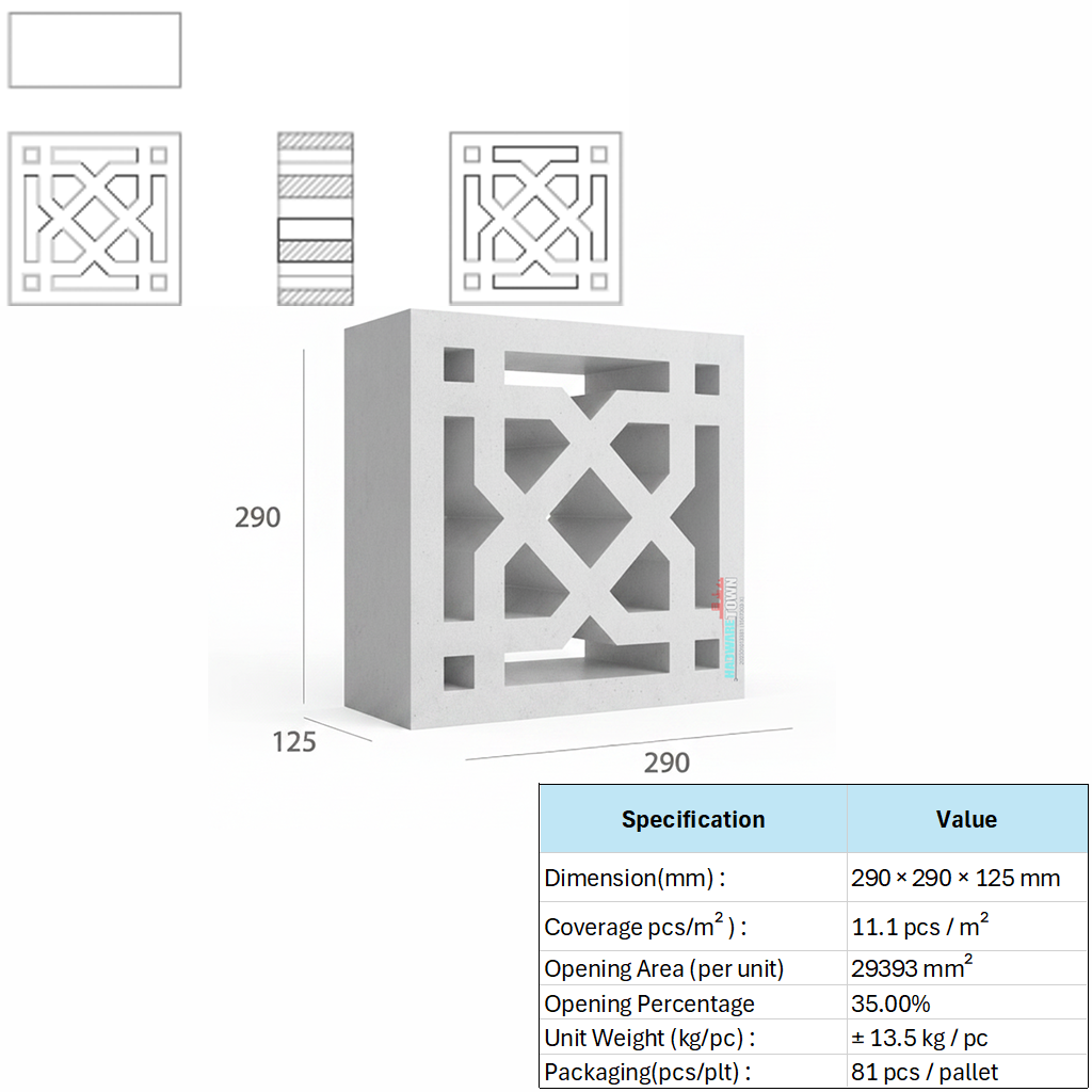 VENTILATION BLOCK VB-311.125  (LWH 290 x125 x290)mm