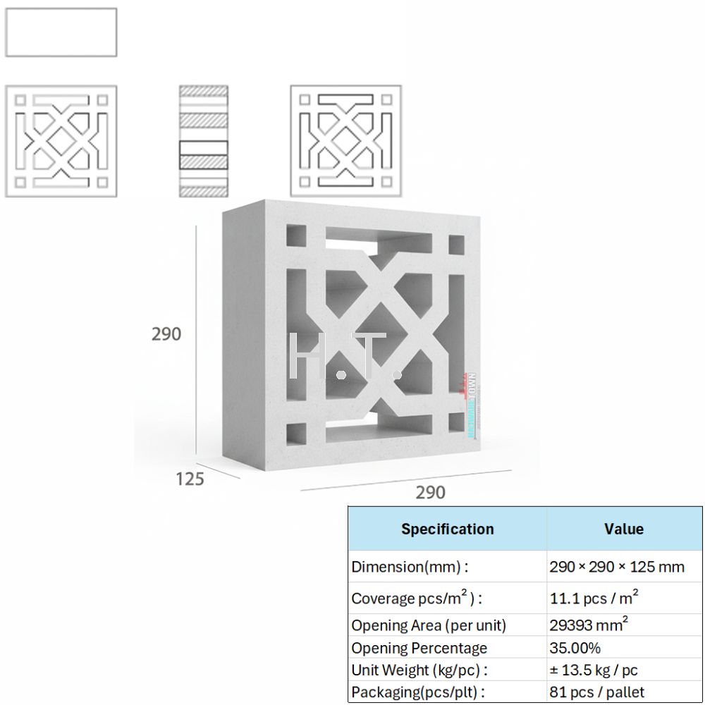 VENTILATION BLOCK VB-311.125 (LWH 290 x125 x290)mm