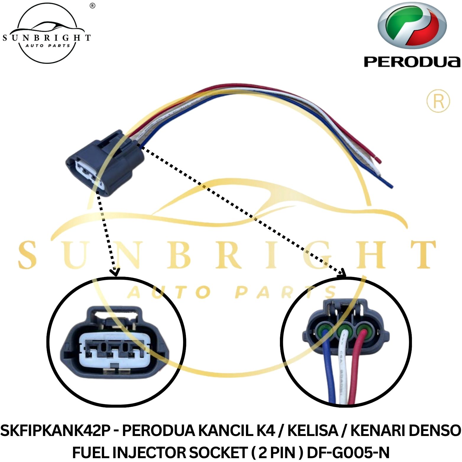 SKFIPKANK42P - PERODUA KANCIL K4 / KELISA / KENARI DENSO FUEL INJECTOR SOCKET ( 2 PIN ) DF-G005-N