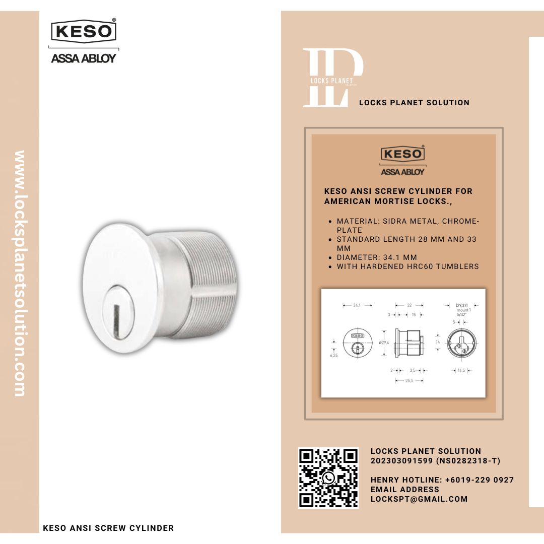 KESO ANSI SCREW CYLINDER FOR AMERICAN MORTISE LOCKS