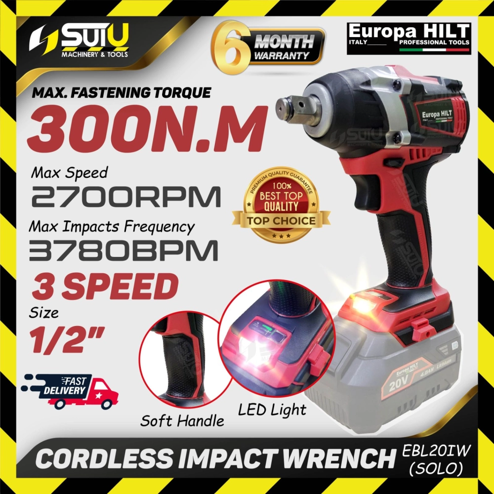 EUROPA HILT EBL20IW 300NM 20V 1/2" Cordless Impact Wrench (SOLO / SET)