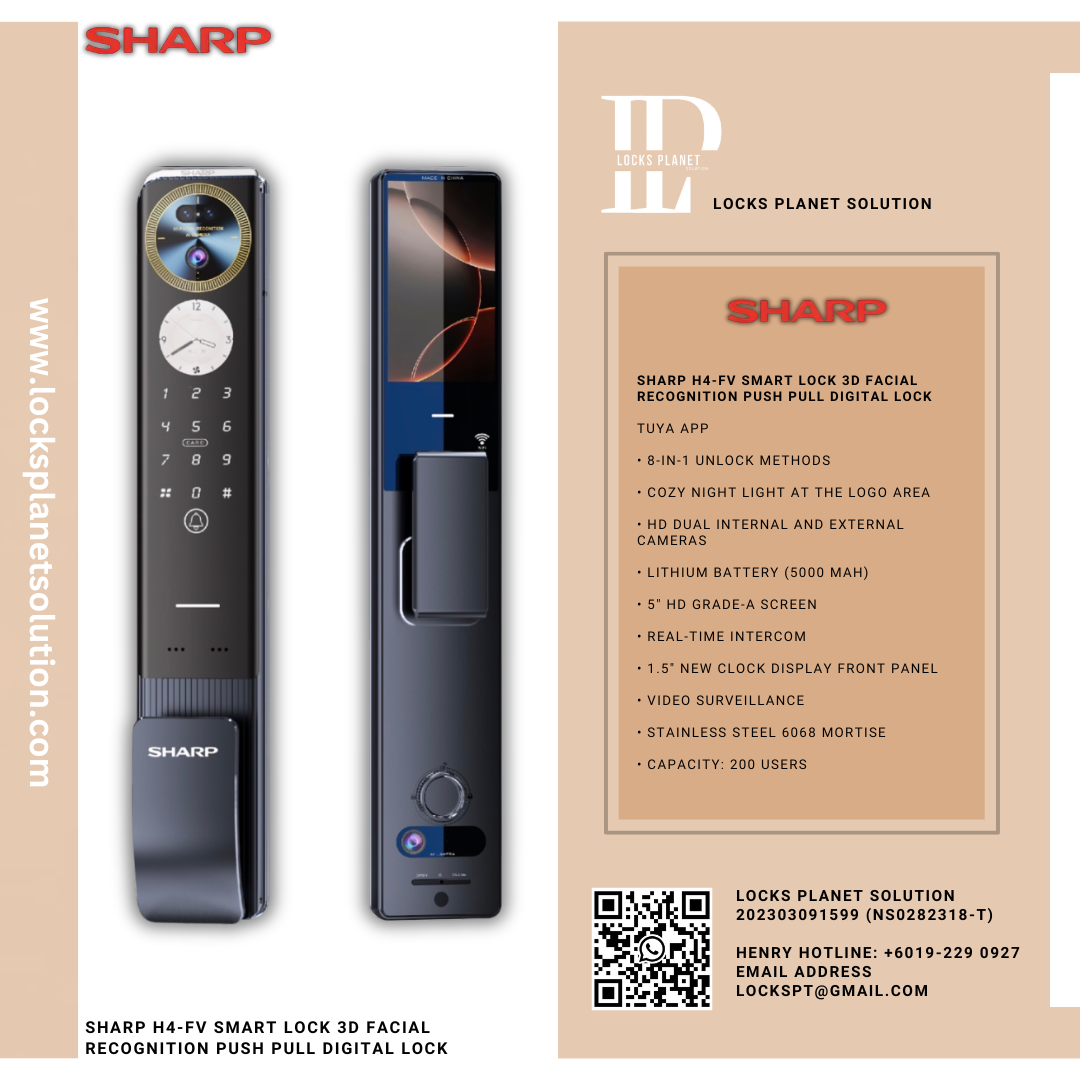 SHARP H4-FV SMART LOCK 3D FACIAL RECOGNITION PUSH PULL DIGITAL LOCK