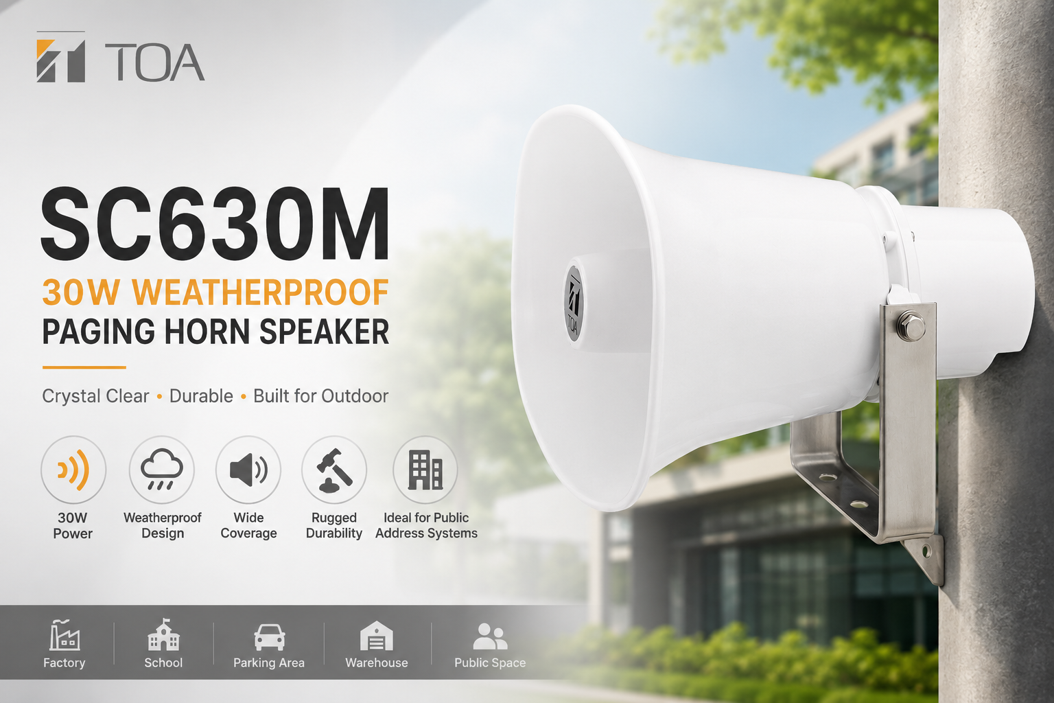 TOA SC630M 30W 防水号角广播喇叭 – 户外公共广播扬声器