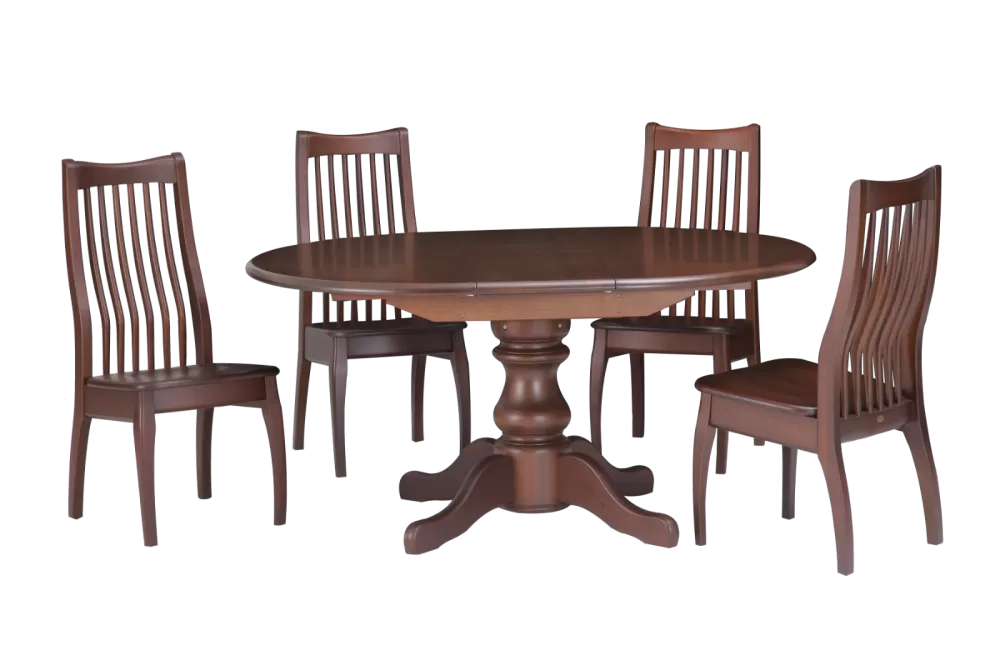 808SE Round Solid Ext. Dining Table & 777W Solid Wooden Seat Dining Chair