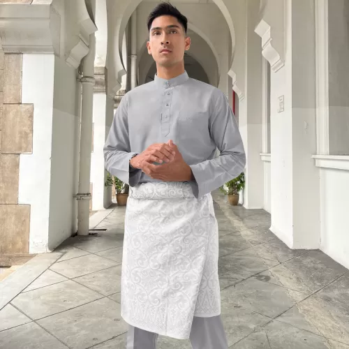 Baju Melayu Cekak Musang Tetra Cotton Slim Fit Sepasang (CNSP) Light Grey
