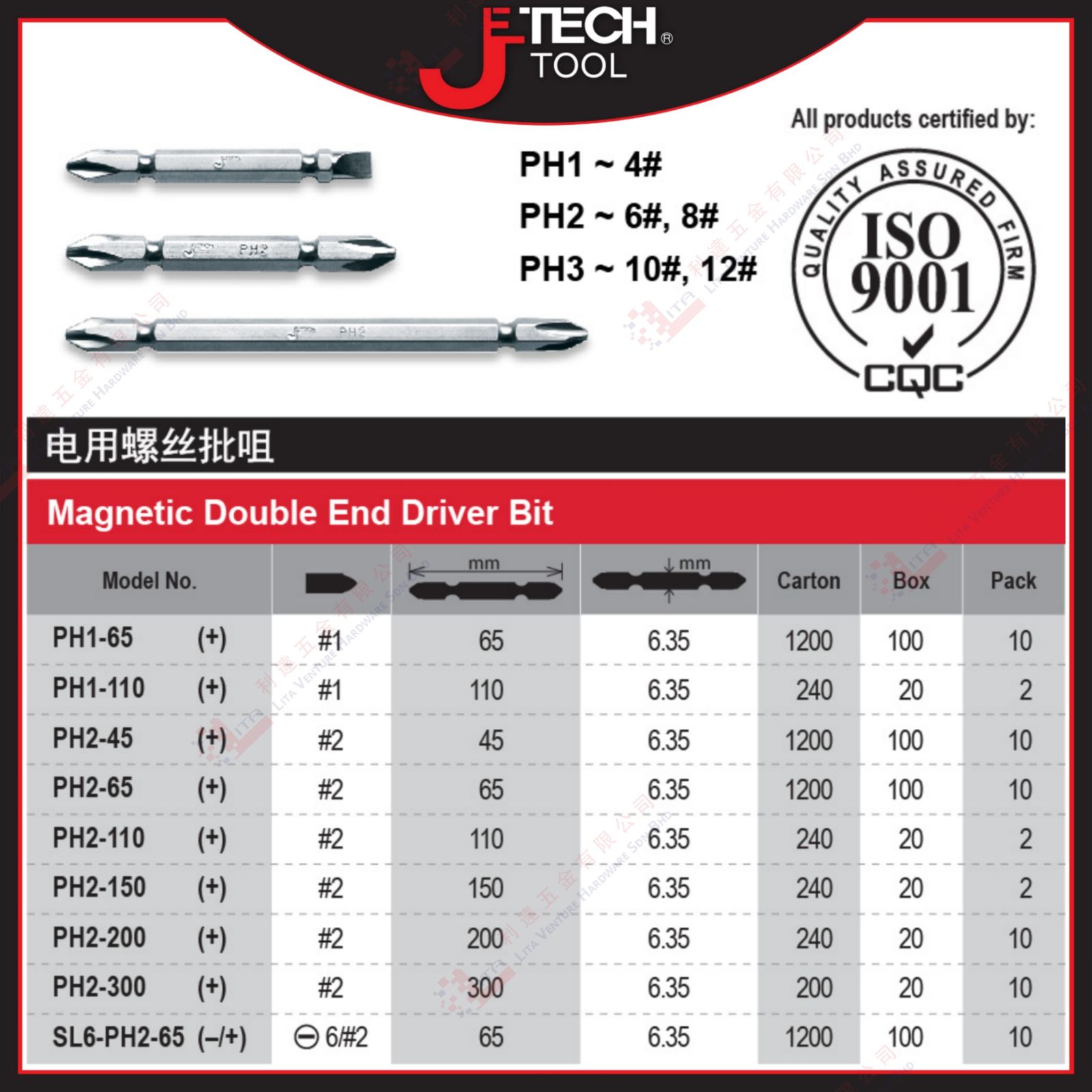 JE TECH BRAND MAGNETIC DOUBLE END DRIVER BIT - PH165 PH1110 PH245 PH265 PH2110 PH2150 PH2200 PH2300 SL6PH265