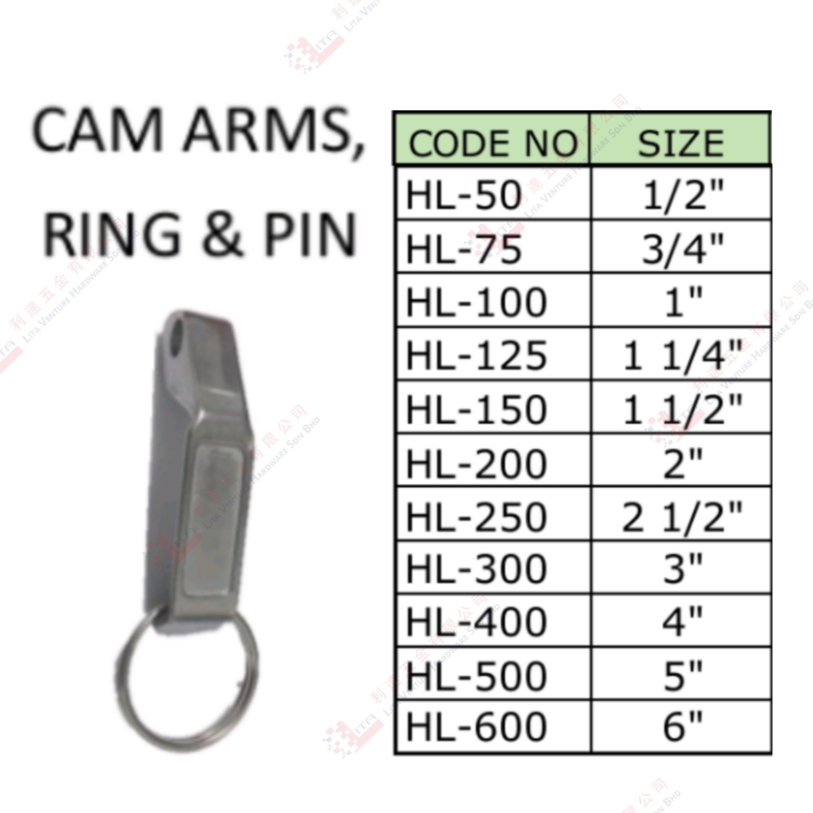 CAMARMS RING & PIN - HL50 HL75 HL100 HL125 HL150 HL200 HL250 HL300 HL400 HL500 HL600