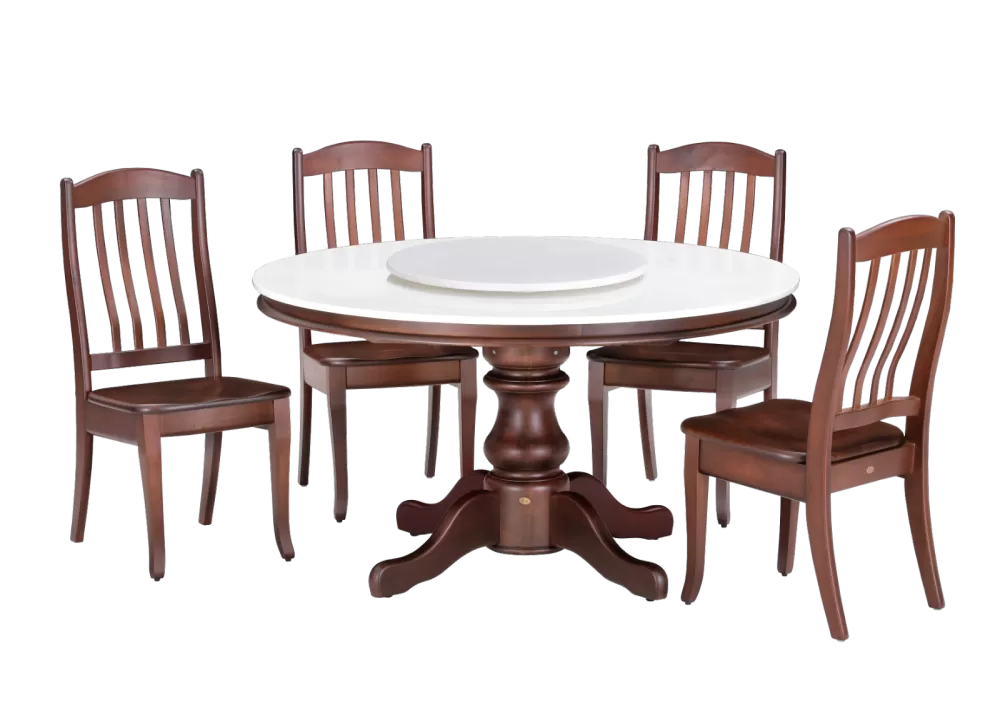 808MTL54"Nano White Bride Oak w/26"Lazy Susan& 6 868 Chairs