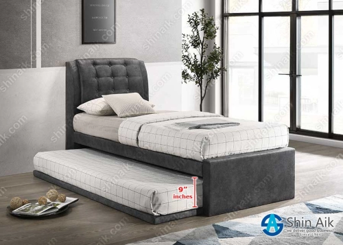 SB951088 (8"HB) Dark Grey Velvet Button Tufted Single Divan Bed With Pull-Out Bed