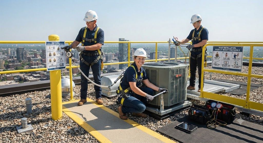 HVAC installation safety procedures at elevated locations