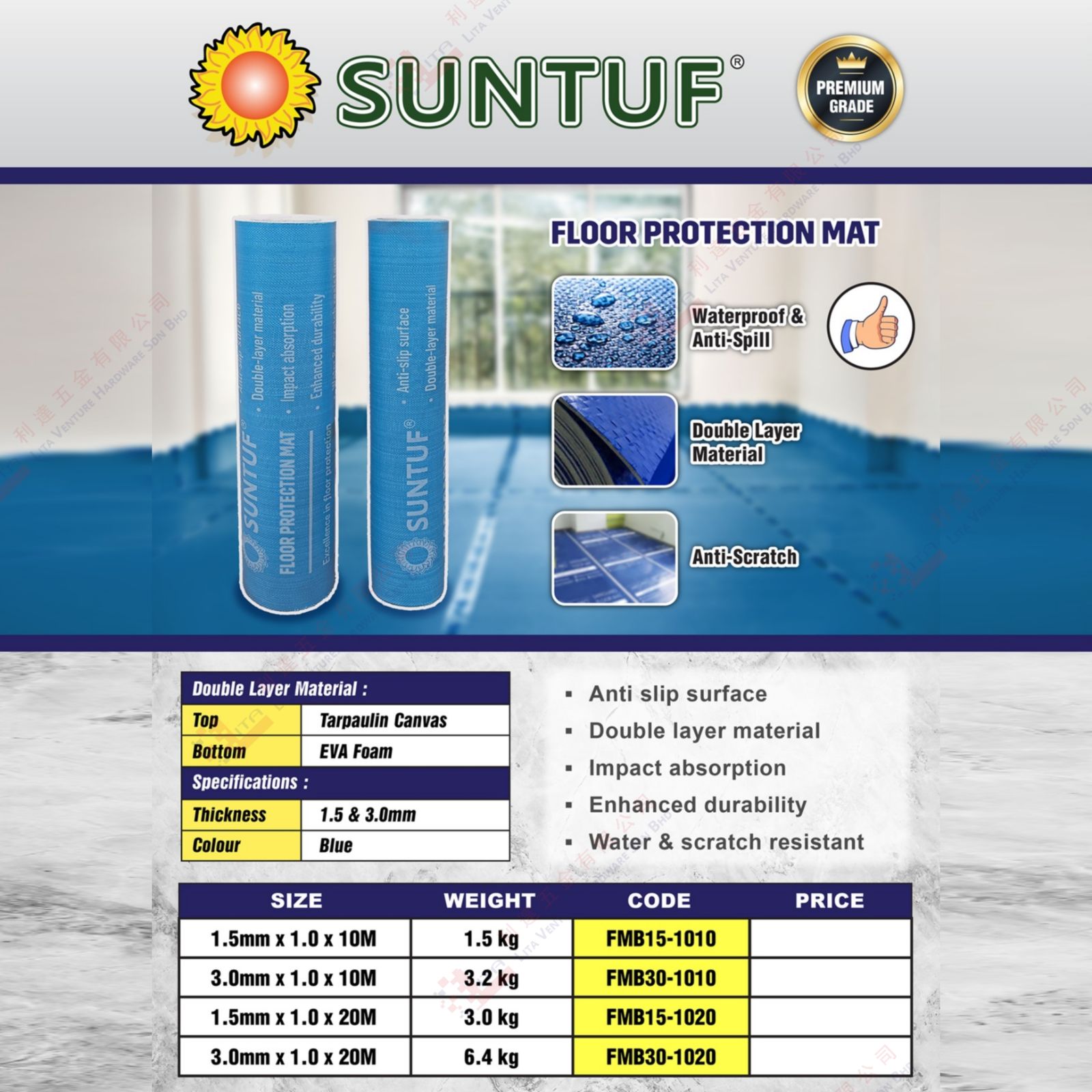 SUNTUF BRAND FLOOR PROTECTION MAT - FMB151010 FMB301010 FMB151020 FMB301020