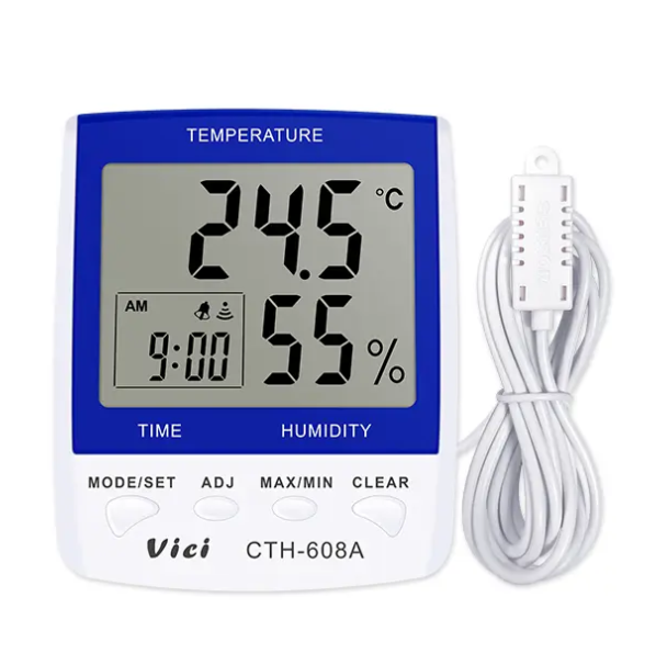 Vici CTH-608A Digital Thermo Hygro Meter, Long Distance testing, Clock/Date functions, Max/Min temperature humidity memory functions.