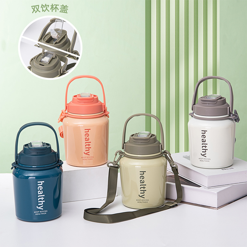 1L Water Bottle(FREE TEA BALL) with Straw 316 Stainless Steel Insulated Square Bottle Large Belly Water Bottle