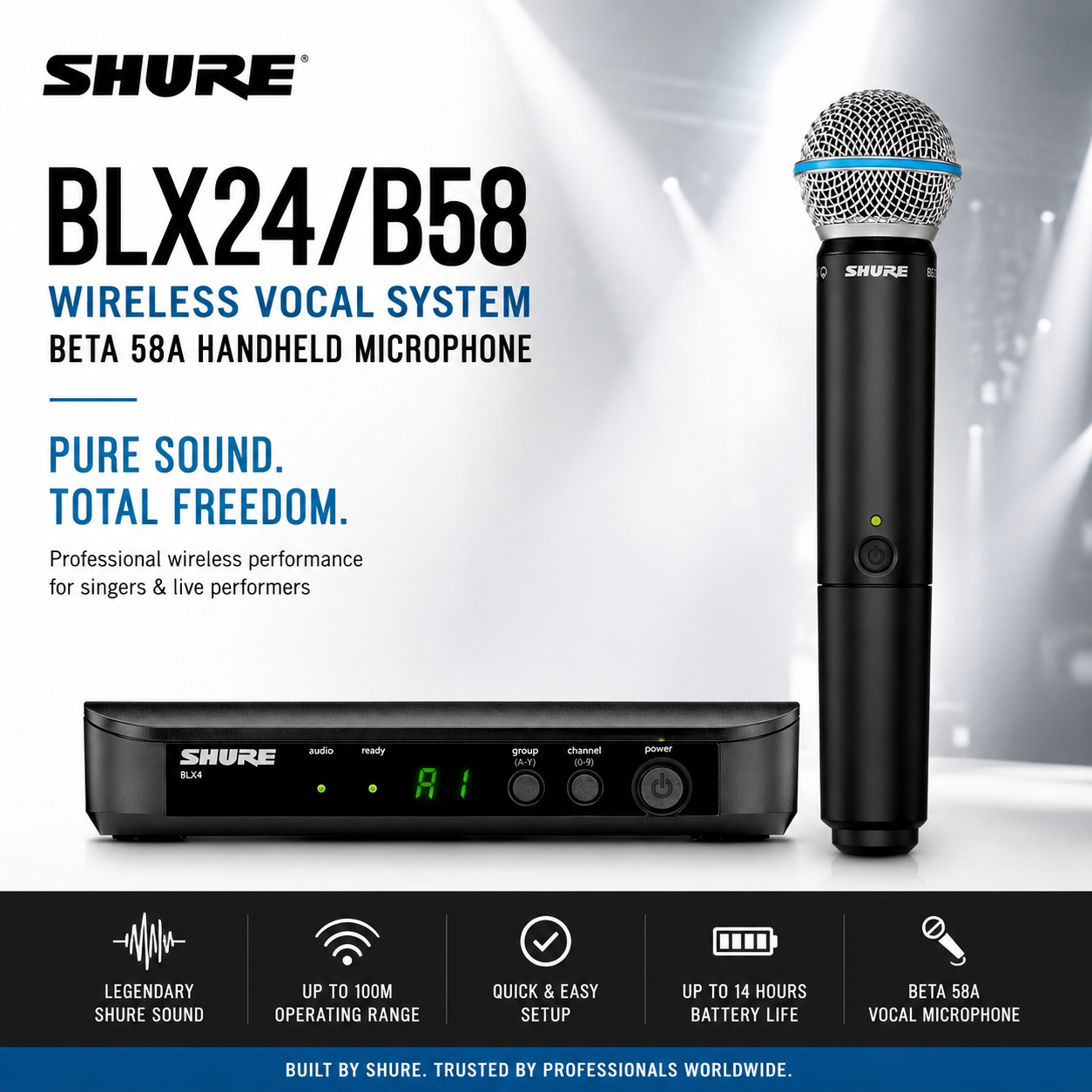 Shure BLX24/B58 Wireless Vocal System – Beta 58A Handheld Microphone for Singers & Live Performances