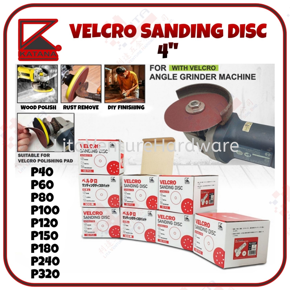KATANA JAPAN VELCRO SANDING DISC 4'' FOR ANGLE GRINDER MACHINE - P40 P60 P80 P100 P120 P150 P180 P240 P320