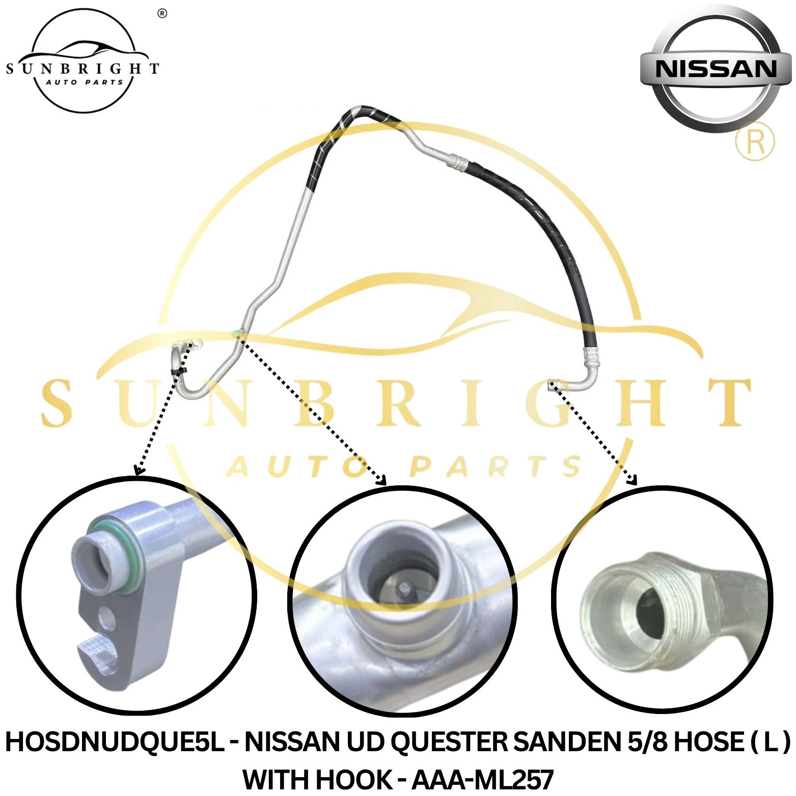 HOSDNUDQUE5L - NISSAN UD QUESTER SANDEN 5/8 HOSE ( L ) WITH HOOK - AAA-ML257
