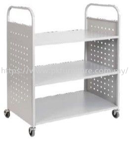 Library Shelving & Equipment - LBEM-4L-W1 - 3 Flat Shelves Book Trolley with Lockable Castors