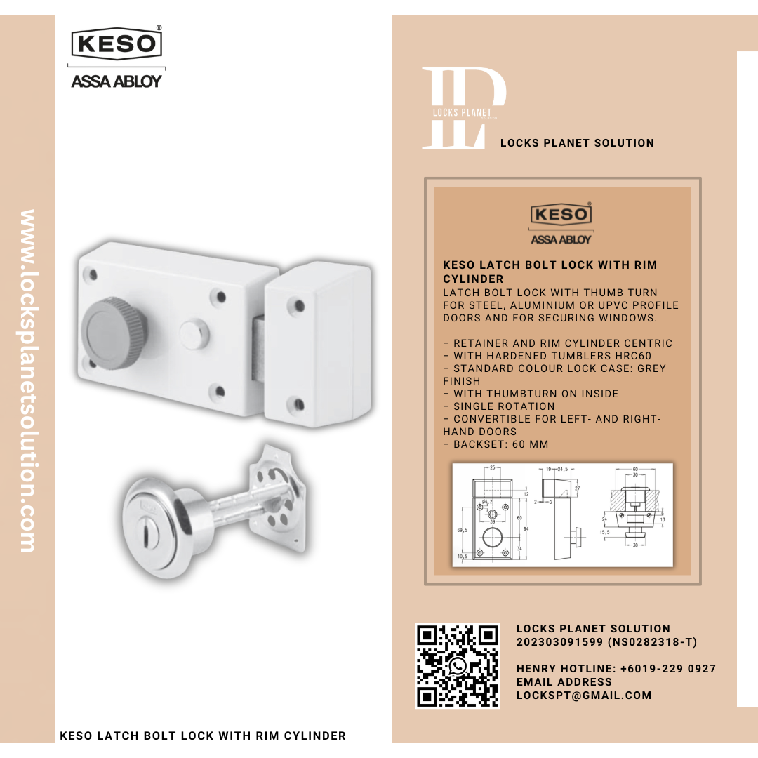 KESO LATCH BOLT LOCK WITH RIM CYLINDER