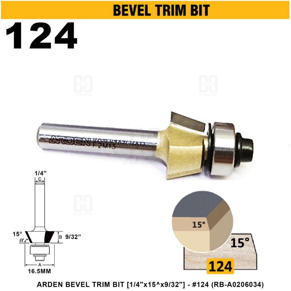 ARDEN BEVEL TRIM BIT 1/4"x15^x9/32" #124 (RB-A0206034)