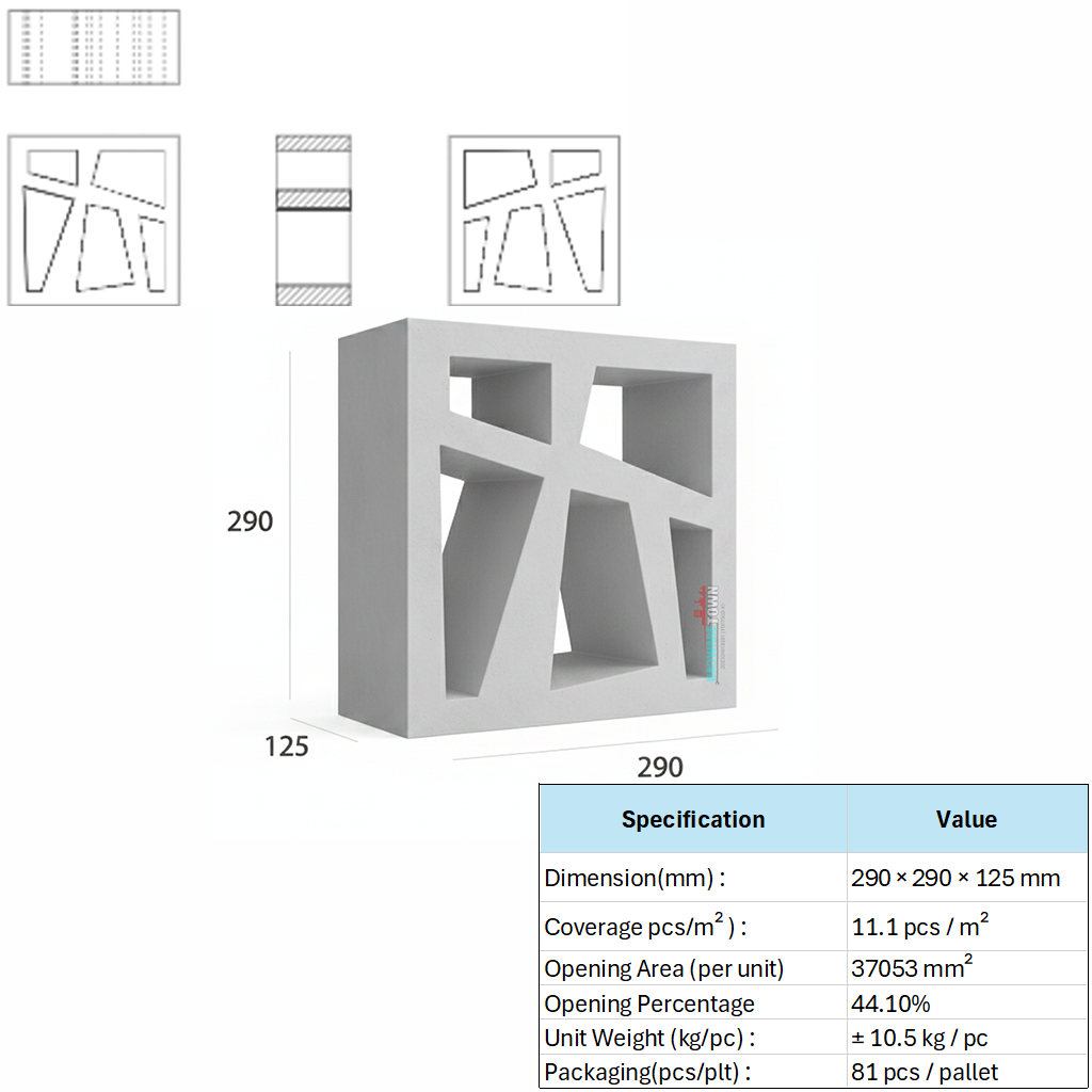 VENTILATION BLOCK VB-313.125  (LWH 290 x125 x290)mm