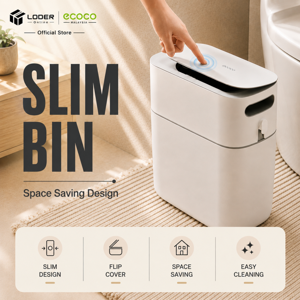 LODER ECOCO Slim Trash Can Press Top Trash Bin Narrow Space Waste Bin Space Saving