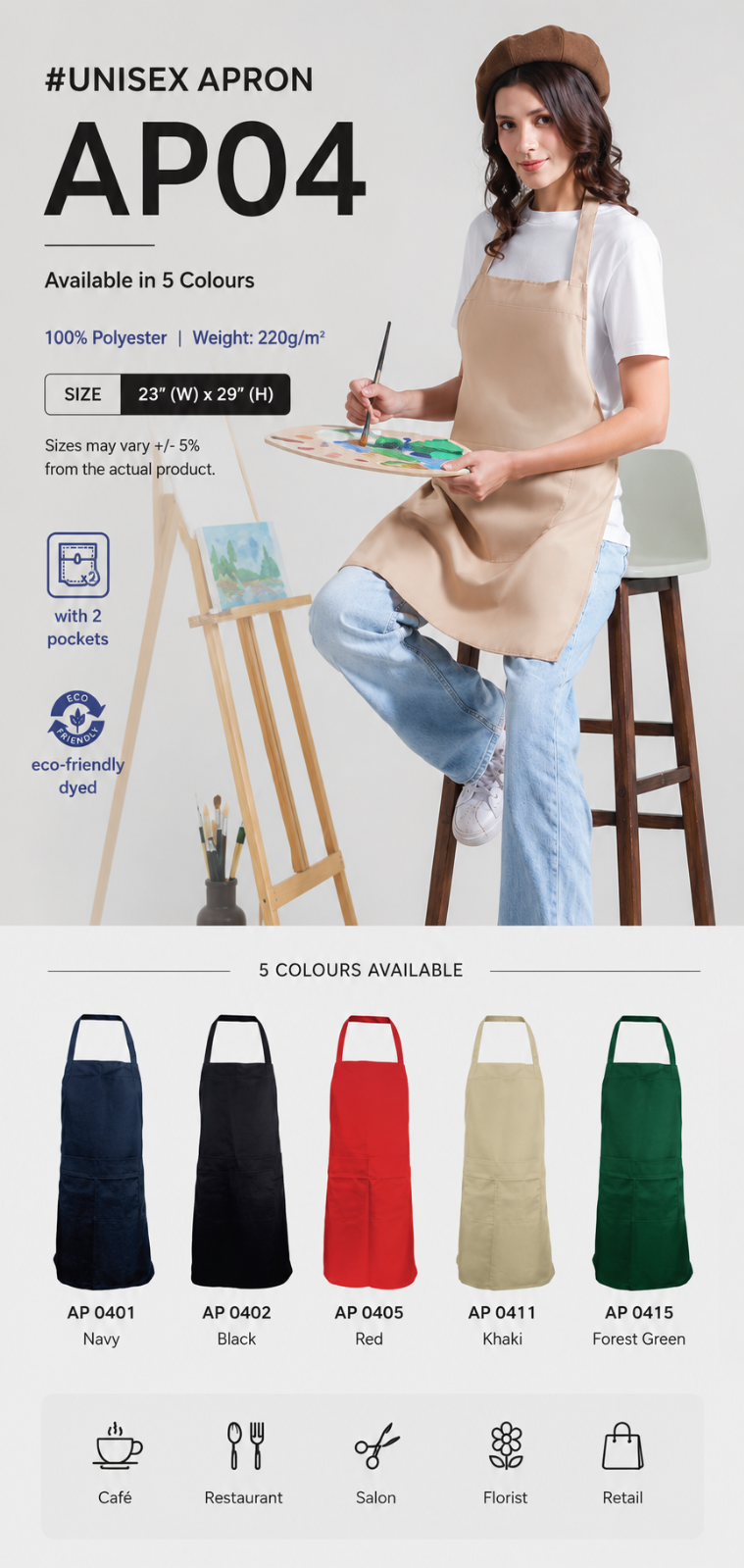 AP04 Unisex Apron｜Simple & Functional Work Apron