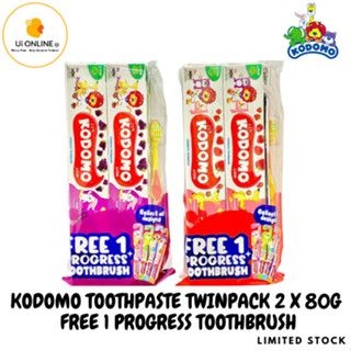 KODOMO TOOTHPASTE TWINPACK 2 X 80G (FOC 1 KODOMO PROGRESS TOOTHBRUSH)