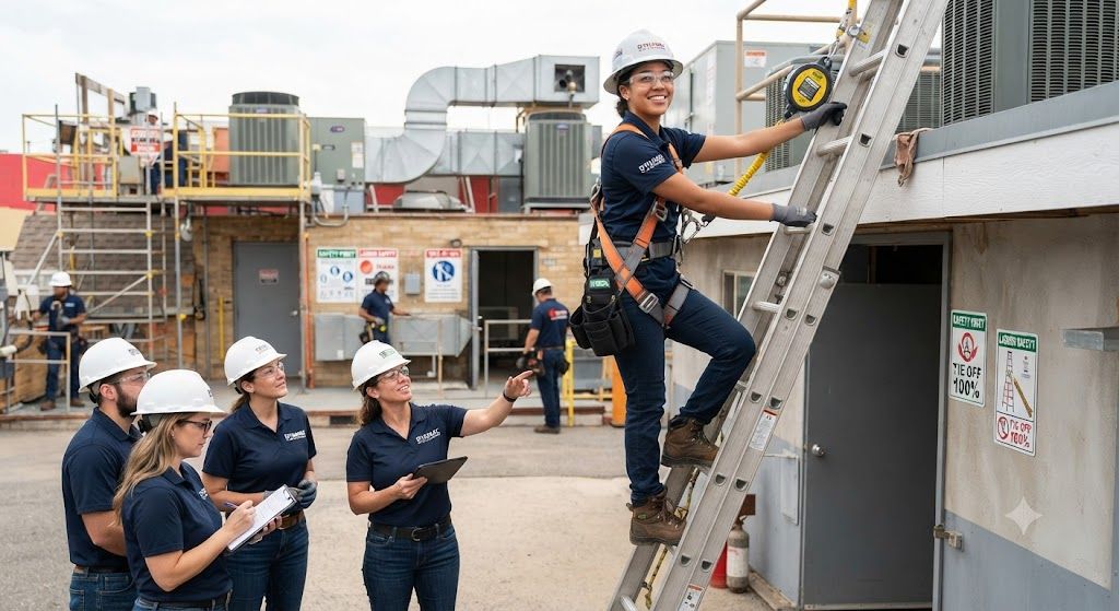 HVAC technician ladder and harness safety training