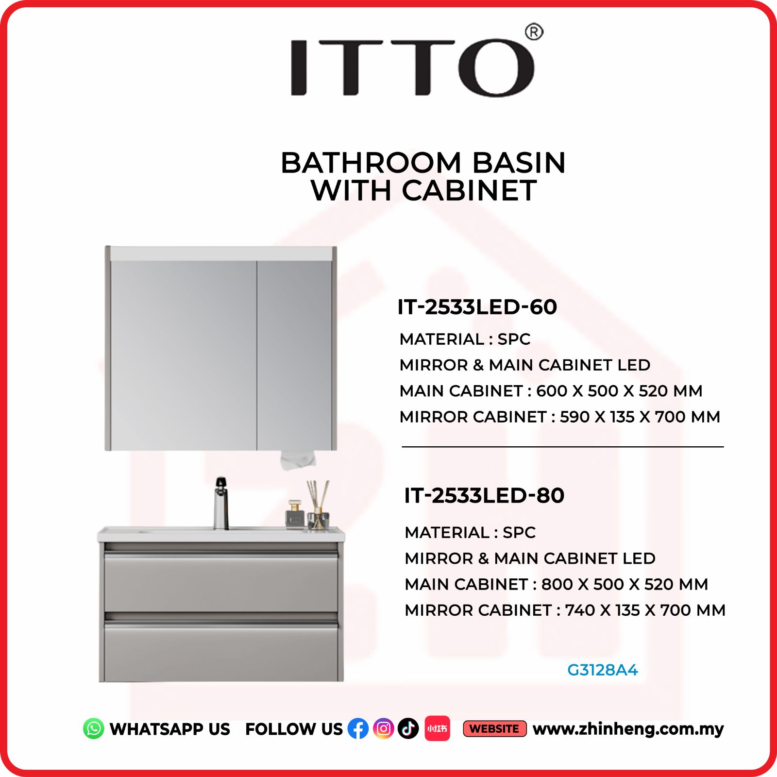 ​​​​​​​ITTO BATHROOM BASIN WITH CABINET IT-2533LED-60 + IT-2533LED-80