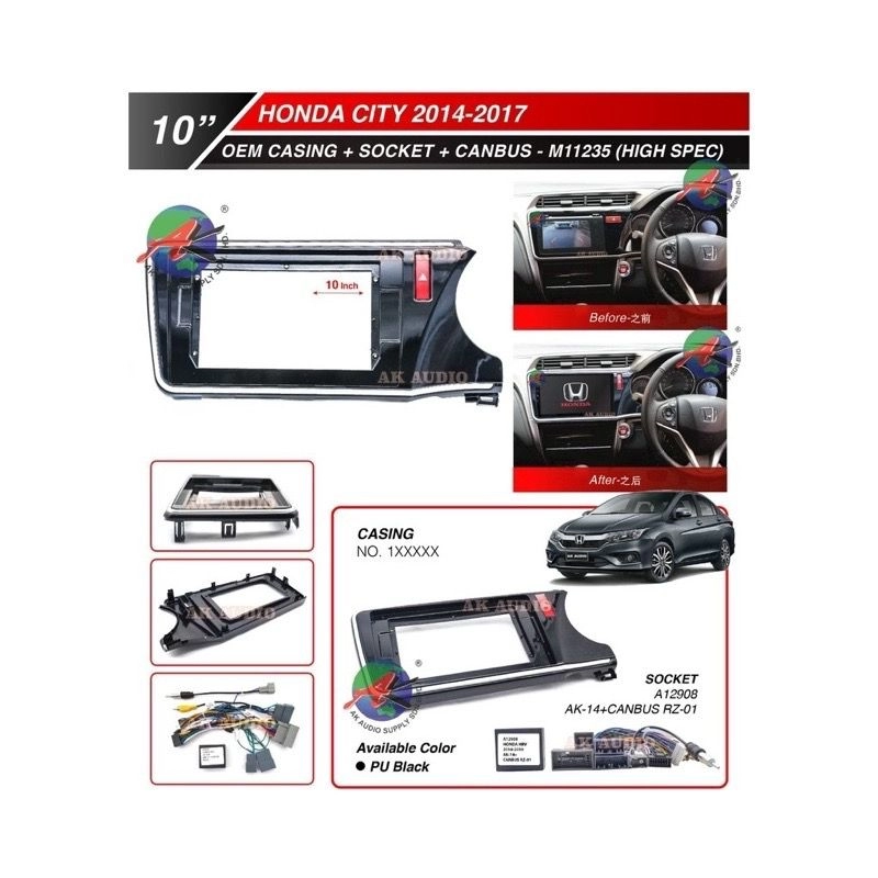 Honda City 2014 - 2019 Android 10'' Inch Player Casing + Socket
