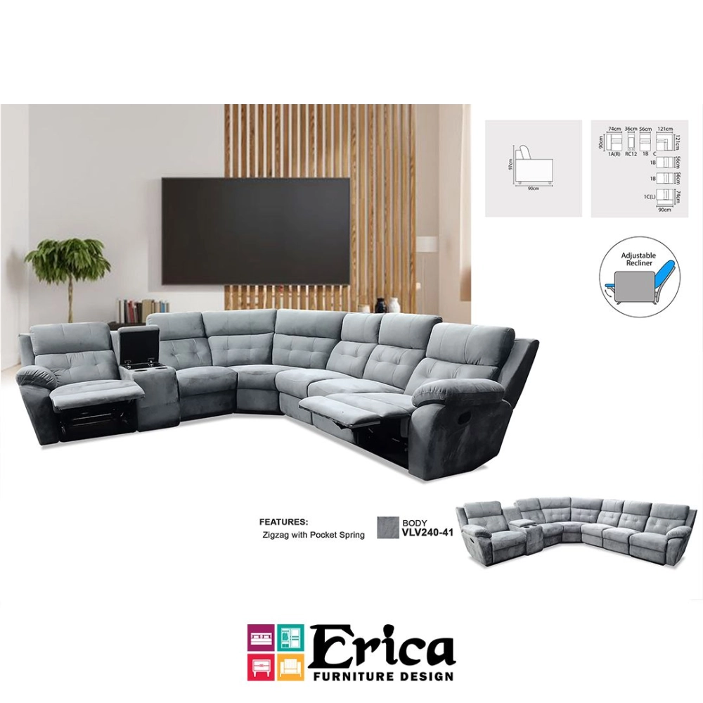 N9562(ZZO)Recliner Corner Sofa (Leather/Fabric)