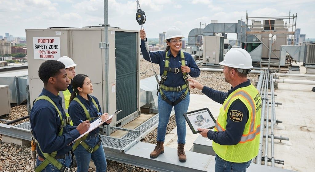 HVAC technician accident prevention harness training