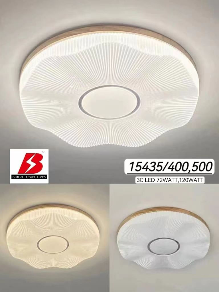 Modern Ceiling Light Wood Frame style with 3 Color Light - 15435