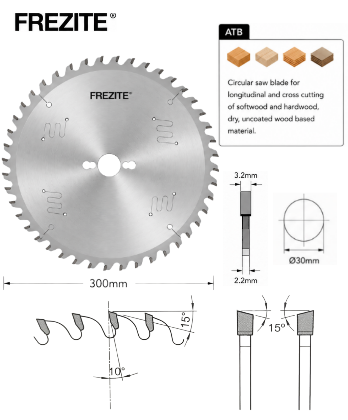 Frezite 12" X 3.2/2.2 X 30H X 48T TCT SAW BLADE