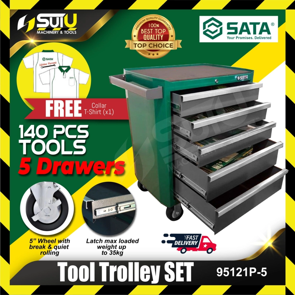 SATA 95121P-5 140PCS 5 Drawers Tool Trolley Set