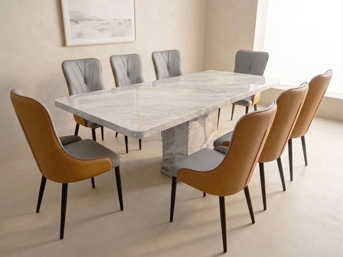 Marble Dining Table Set with 8 Chairs