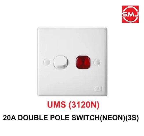 UMS 3120N 20 1 Gang Double Pole Switch c/w Neon (SIRIM Approved)