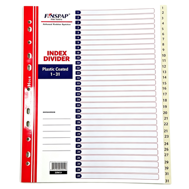 PLASTIC CARD INDEX DIVIDER A4 (1-31)