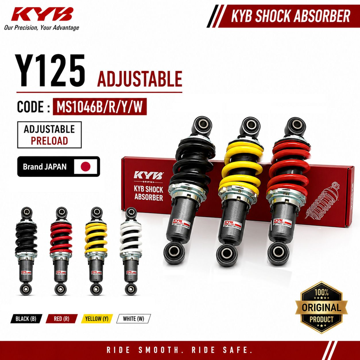 KAYABA Y125 5BU 5XK (ADJUSTABLE) REAR ABSORBER (MS1046B/Y/W/R)