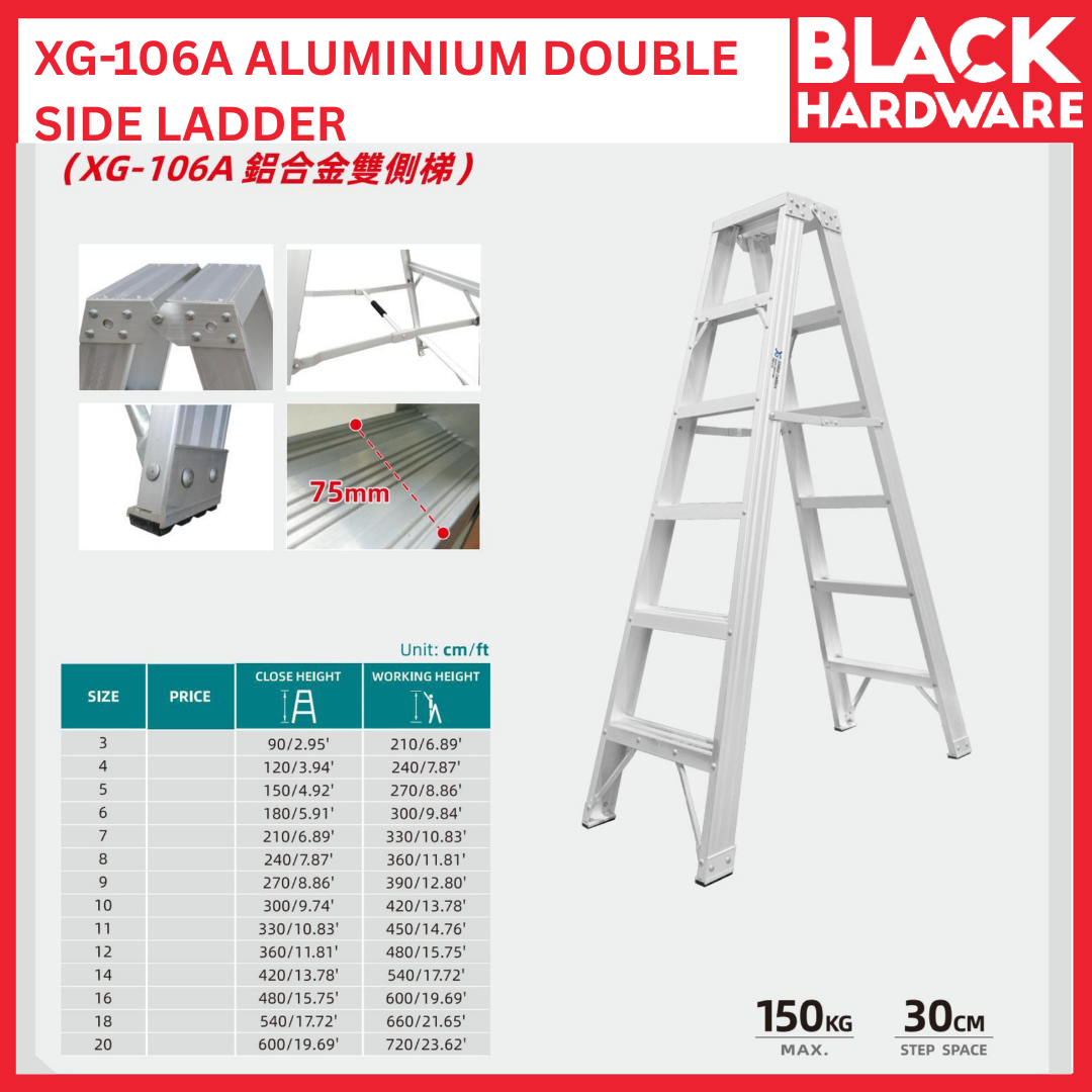 Black Hardware TONGDA XG-106A Aluminium Double Side Ladder | Heavy-Duty Professional Industrial Ladder