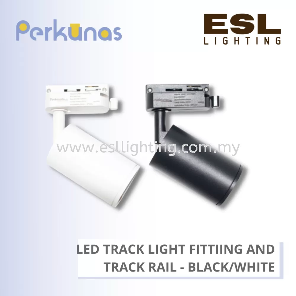 PERKUNAS LED TRACK LIGHT FITTING AND TRACK RAIL - BLACK & WHITE