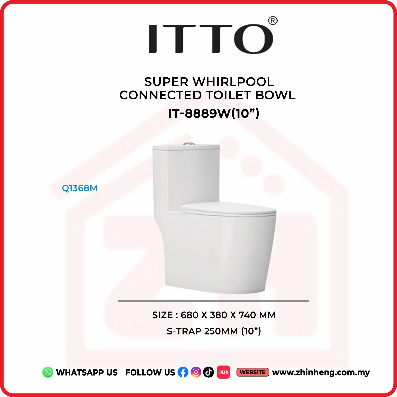 ITTO SUPER WHIRLPOOL CONNECTED TOILET BOWL IT-8889W(10")