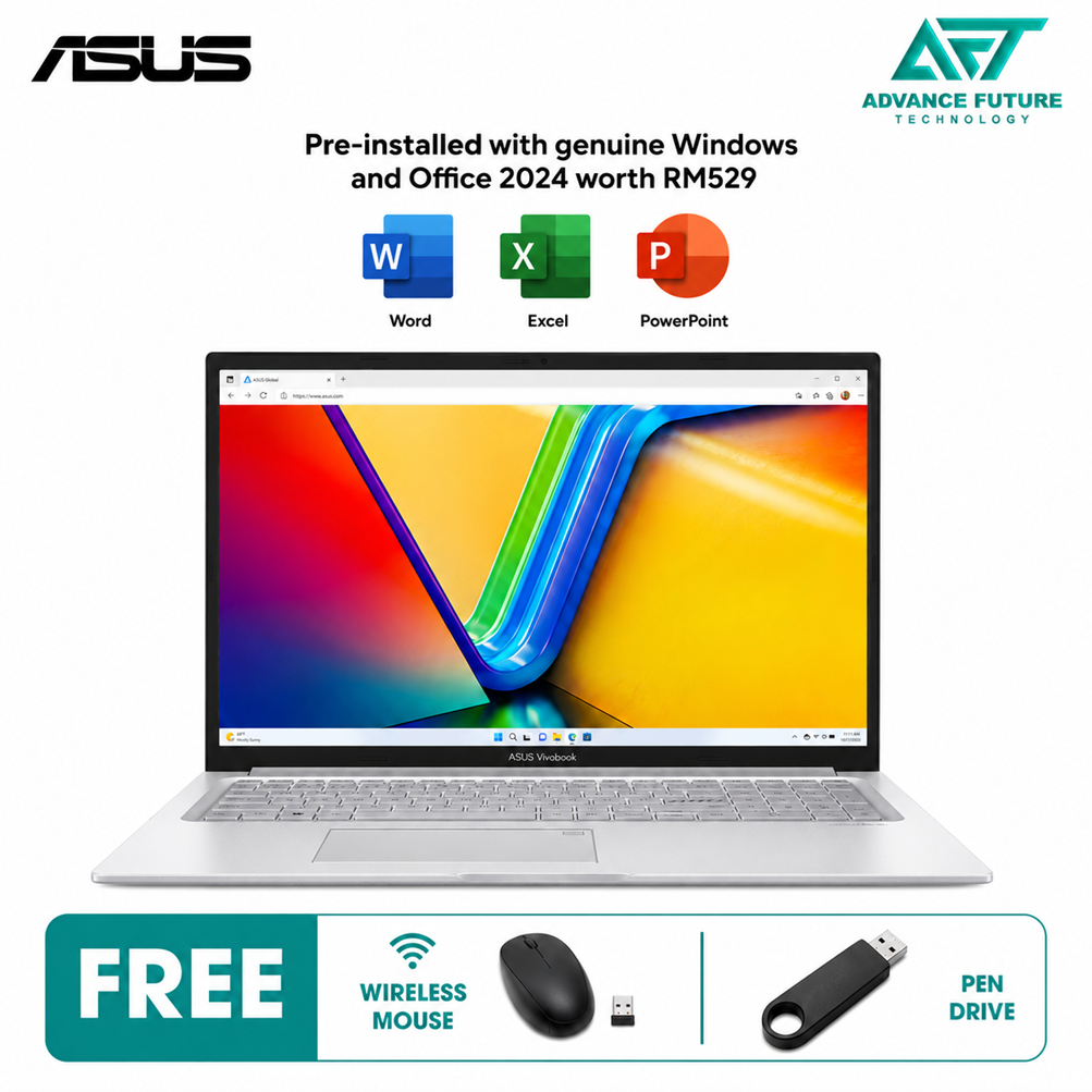 Asus VivoBook 17 A1704V-AAU113WS 17.3" FHD Laptop Cool Silver ( Intel Core 7 150U, 16GB, 1TB SSD, Intel, W11, H&S 2024&M365 )
