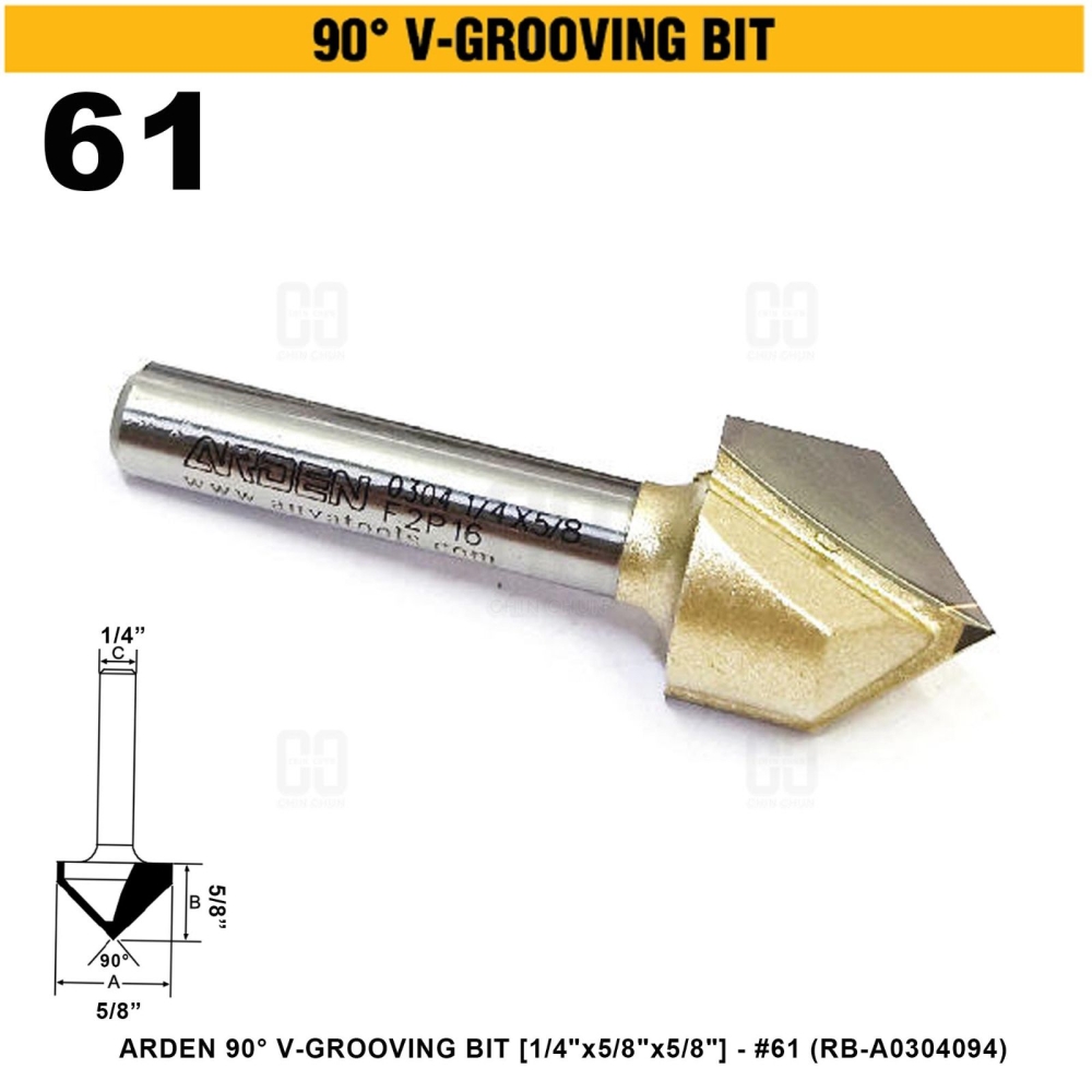 ARDEN 90掳 V-GROOVING BIT 1/4"x5/8"x5/8" #61 (RB-A0304094)