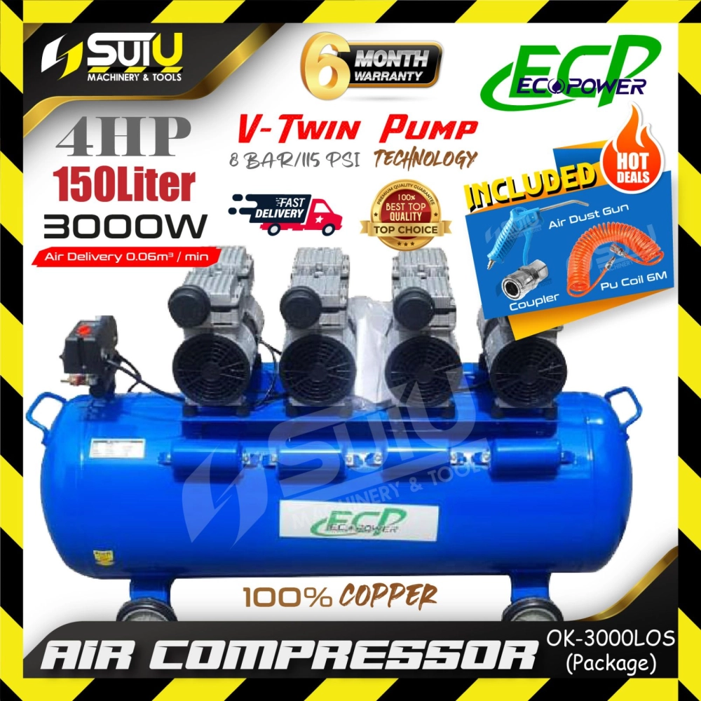 [PACKAGE] ECOPOWER / ECP OK-3000LOS / OK3000LOS / OK-3000 LOS 150L 4HP 8Bar Air Compressor / Kompressor 3000W