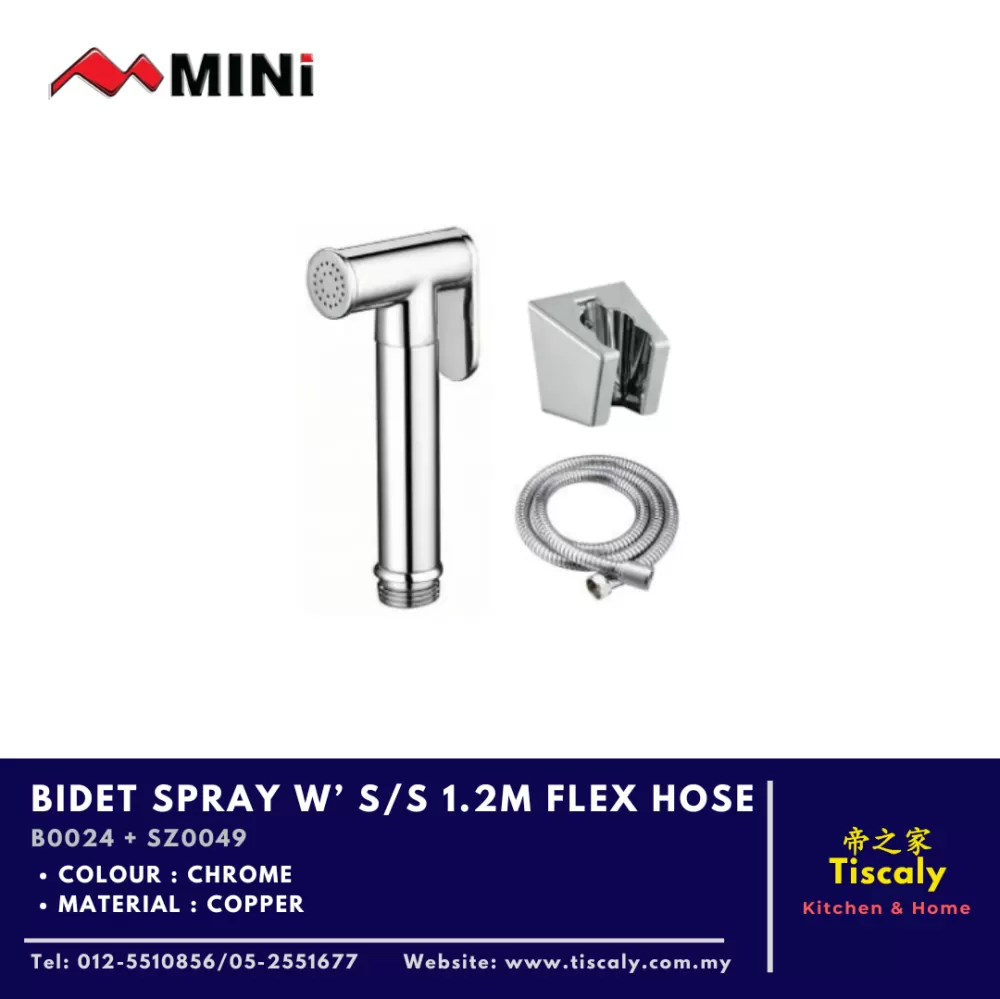 MINI BIDET SPRAY W' S/S 1.2M FLEX HOSE B0024 + SZ0049