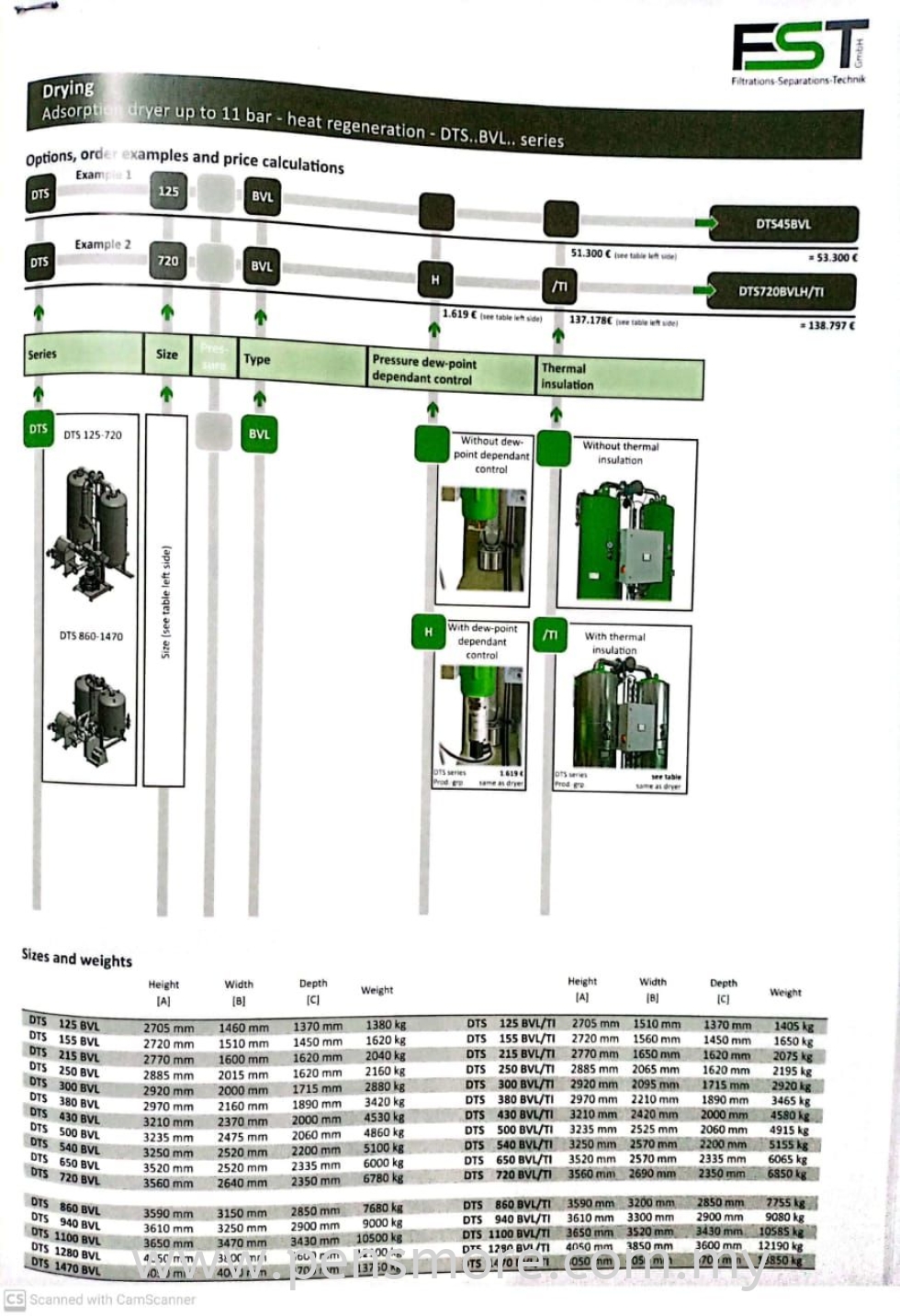 FST - Drying Adsorption up to 11 Bar - Heat Regeneration - Series..DTS..BVL..