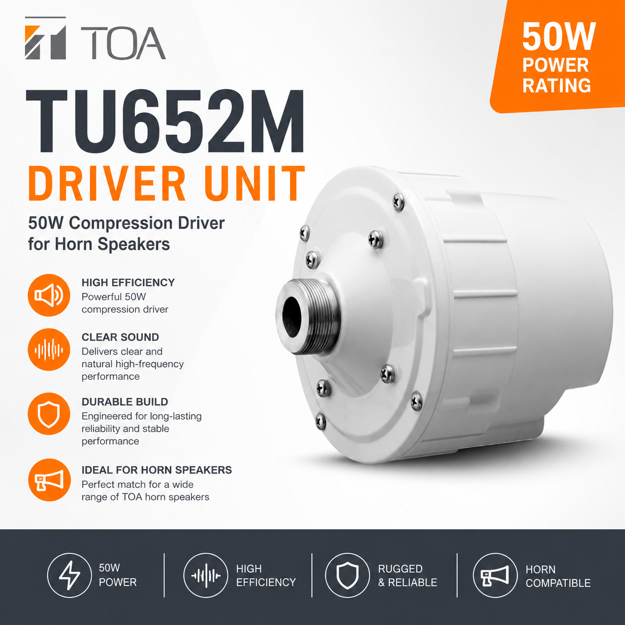 TOA TU652M Unit Pemacu – Pemacu Mampatan 50W untuk Pembesar Suara Horn