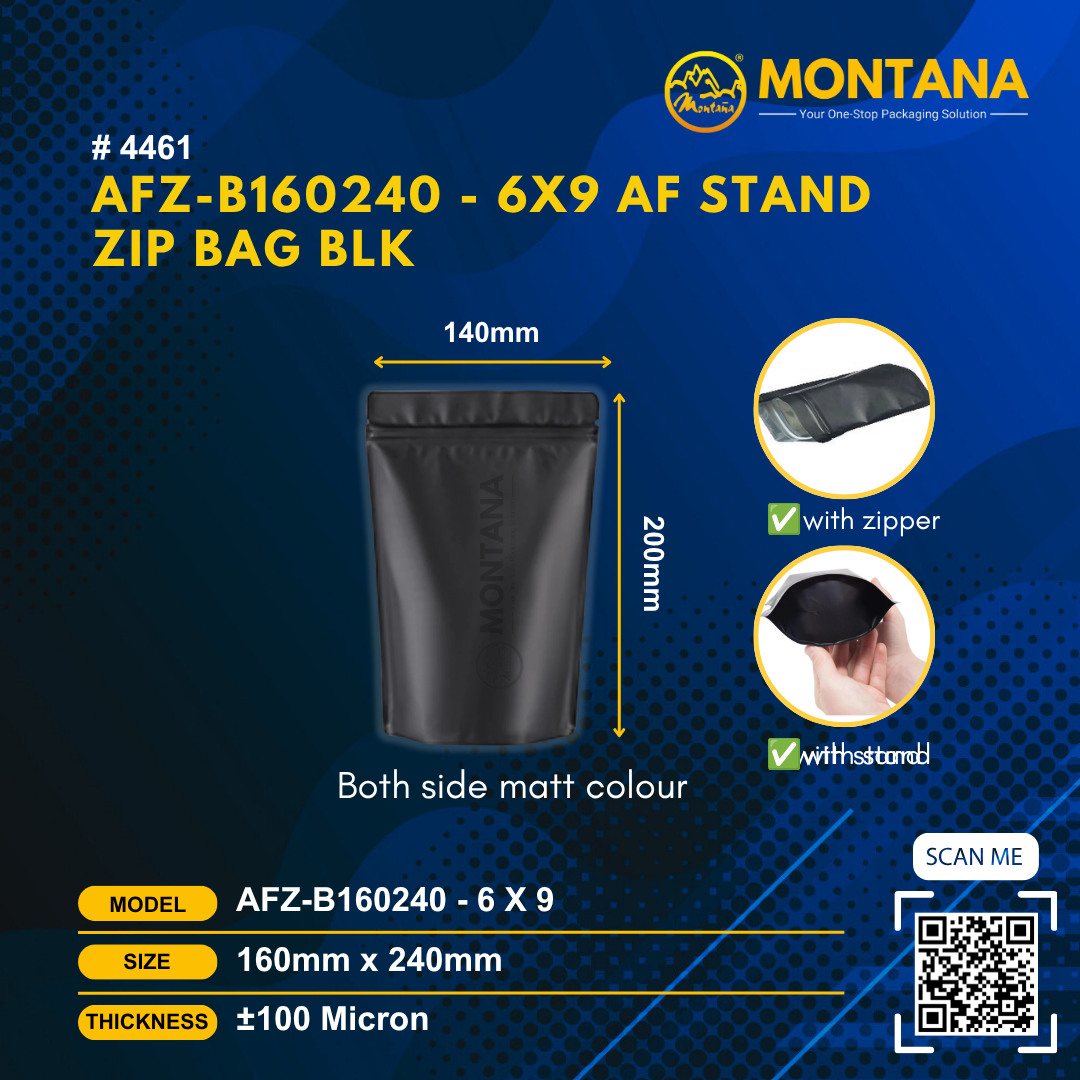 (4461) AFZ-B160240 - 6X9 ALUM FOIL STAND ZIP BAG BLK