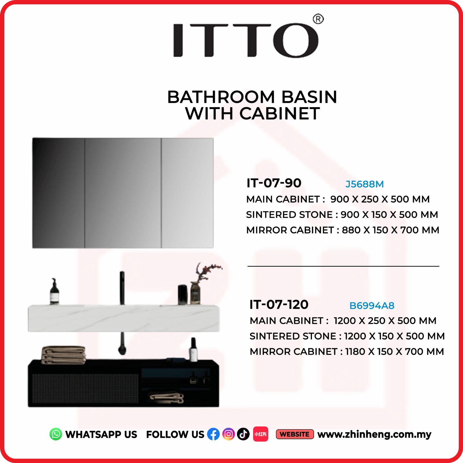 ​​​​​​​ITTO BATHROOM BASIN WITH CABINET  IT-07-90 + IT-07-120